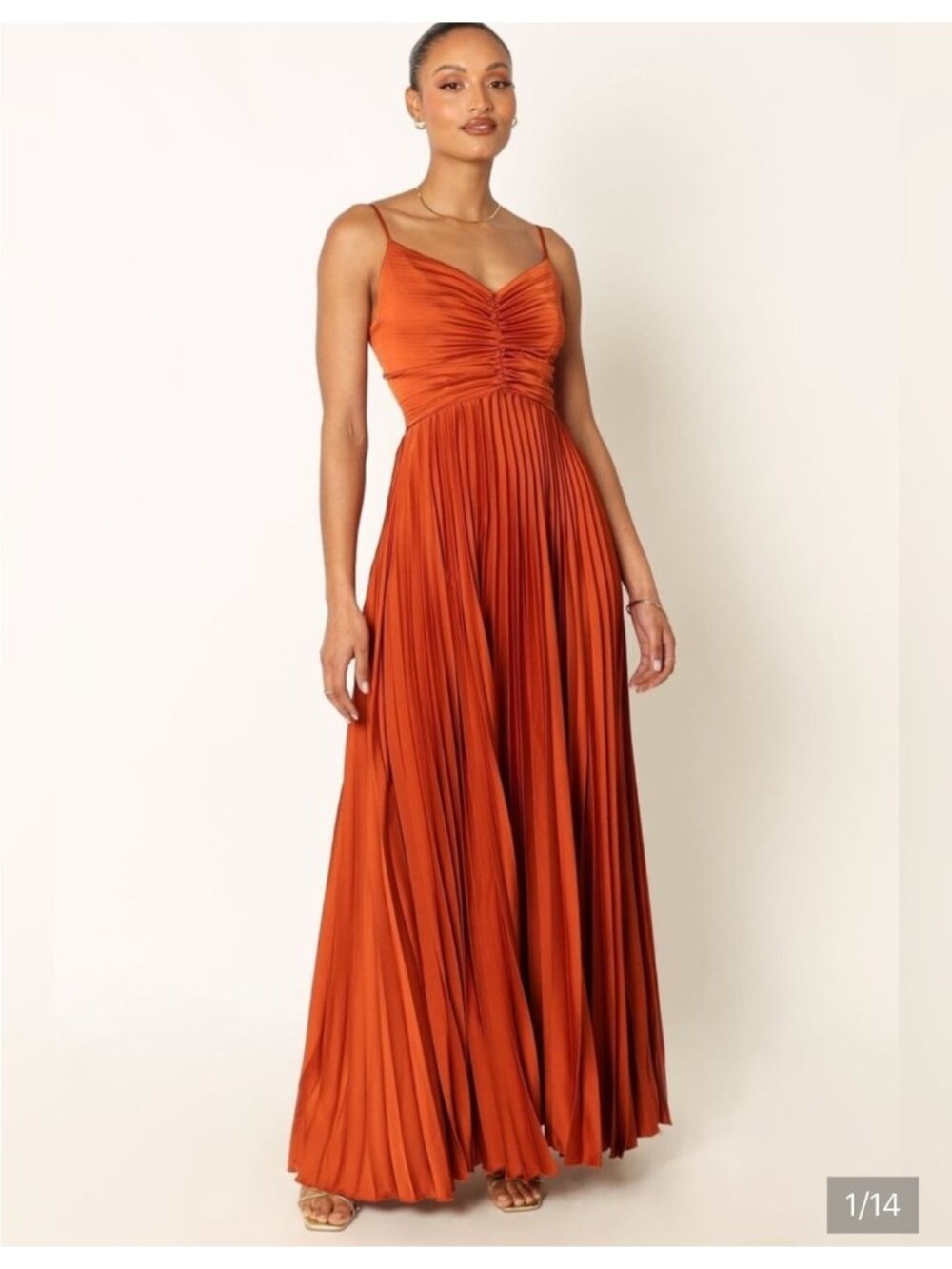 New! Petal and Pup Naira Pleated Maxi Dress Sunset Orange US 4